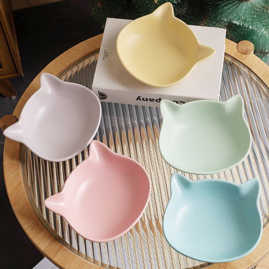 white/yellow/blue/green/pink cat-shaped ceramic bowl,easy to clean,Perfect for adding a bit of fun and style to your cat’s dining experience