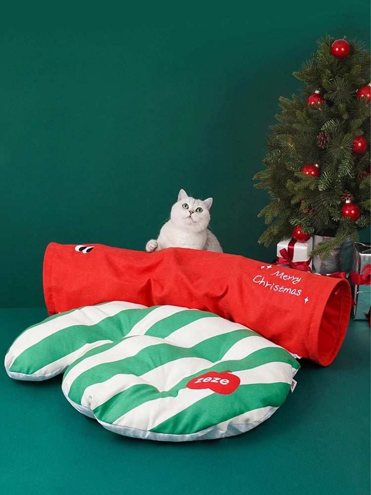 Christmas Cat Tunnel and Bed Combo