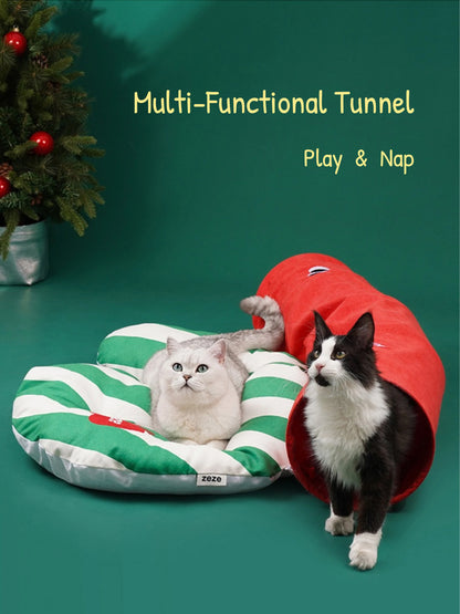 Christmas Cat Tunnel and Bed Combo