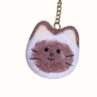 Handcrafted Wool Felt Keychain - Siamese Cat