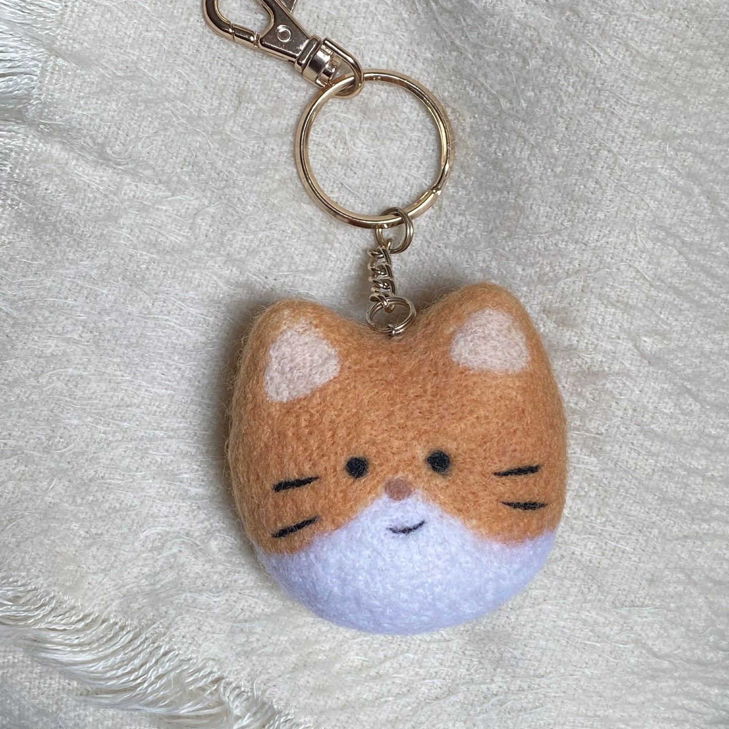 Handcrafted Wool Felt Keychain - Orange Cat