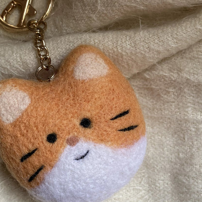 Handcrafted Wool Felt Keychain - Orange Cat