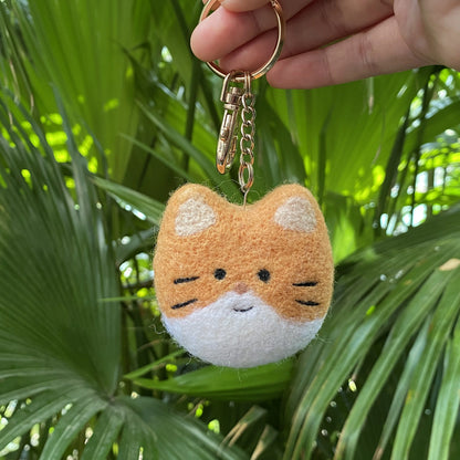 Handcrafted Wool Felt Keychain - Orange Cat