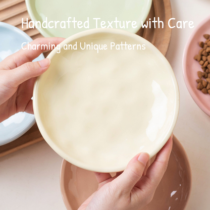 Textured Handcrafted Ceramic Cat Food Bowl