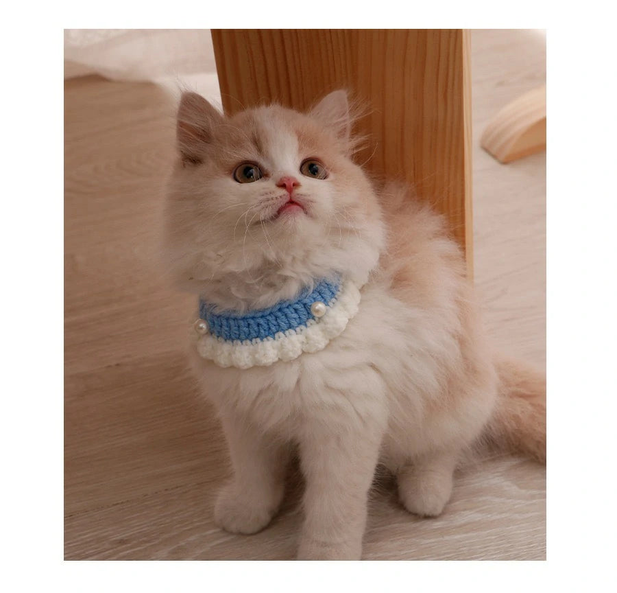 Handcrafted Princess Pearl Cat Collar Crochet Pet Decoration