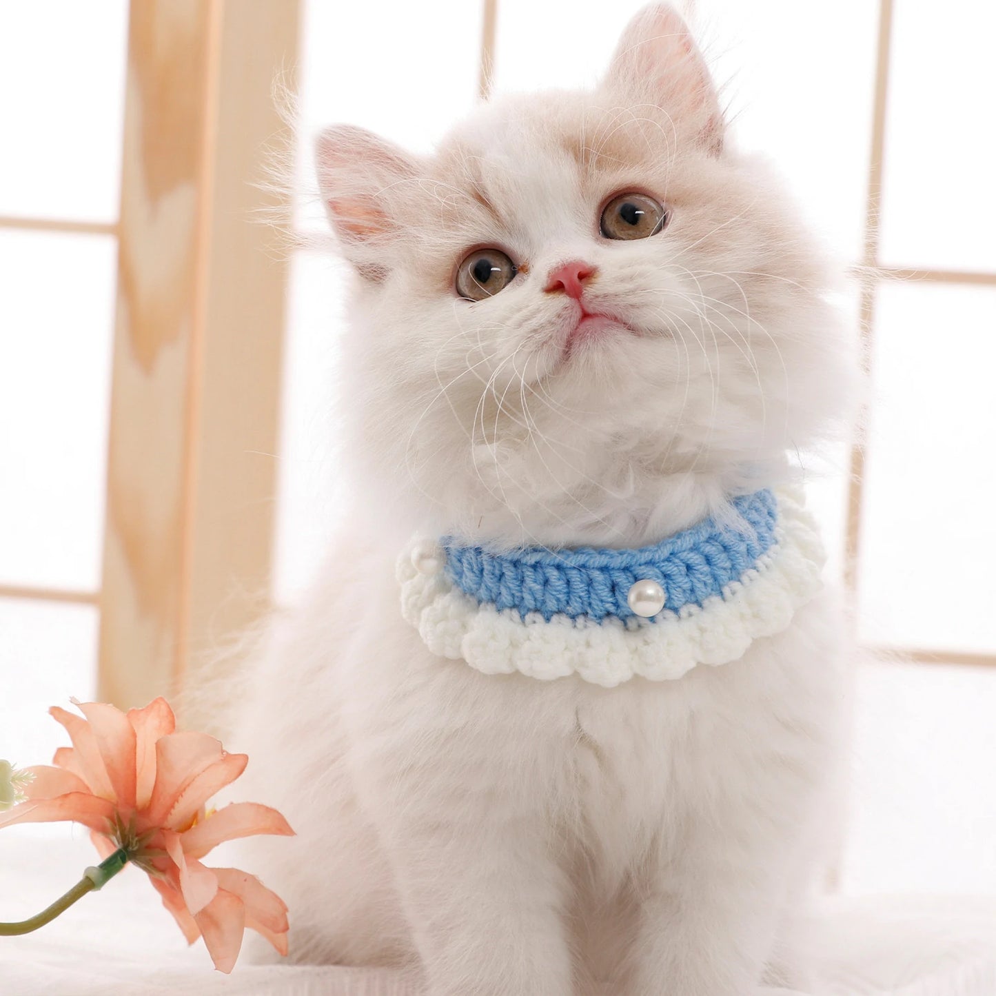 Handcrafted Princess Pearl Cat Collar Crochet Pet Decoration