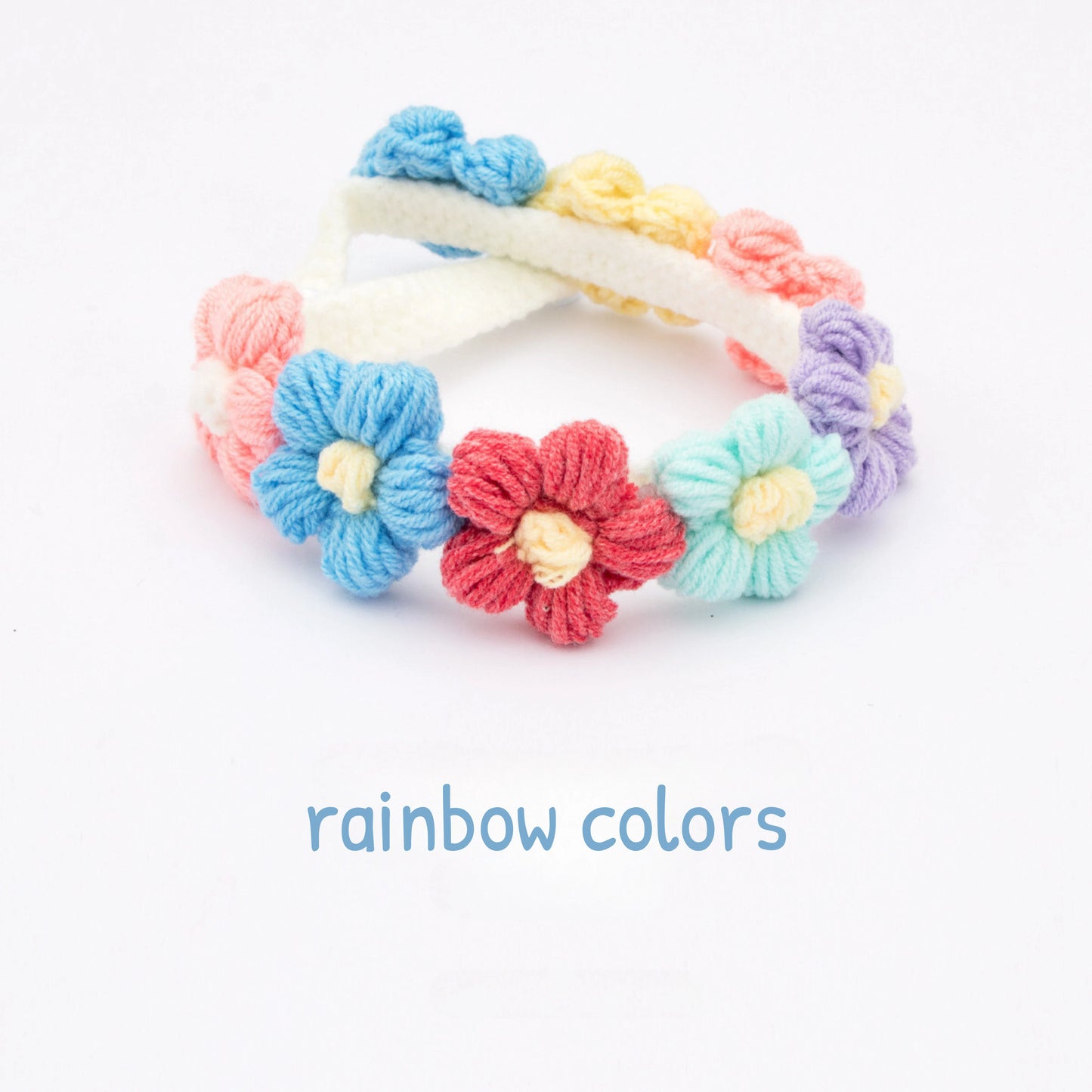 Rainbow Knit Floral Cat Collar Handmade Pet Decoration